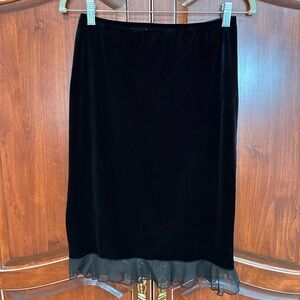 Elegant Black Velvet Pencil Skirt with sheer ruffle by Gantos